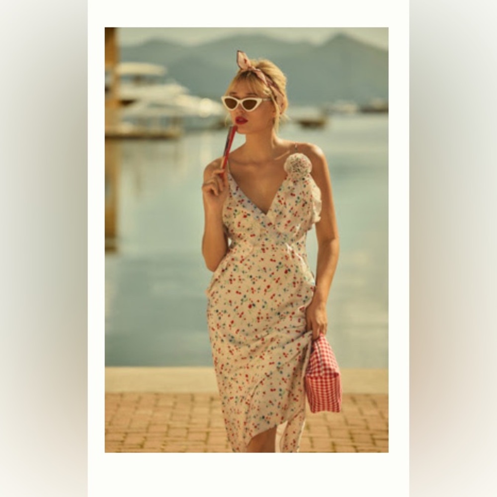 Bardot Cream Tan Asymmetrical Sundress Plunge Neckline